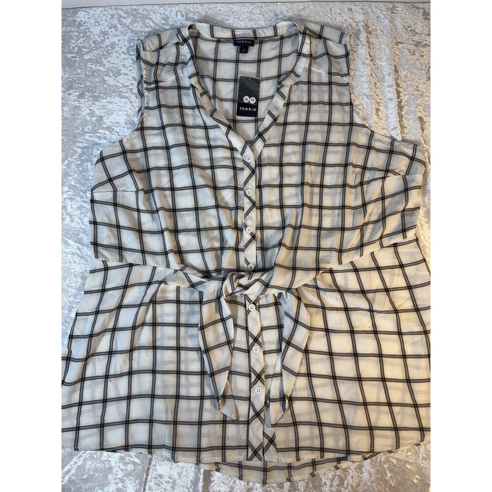 Torrid 2X Plaid Tie Front Sleeveless Blouse Top NWT Plus Size Preppy Boho